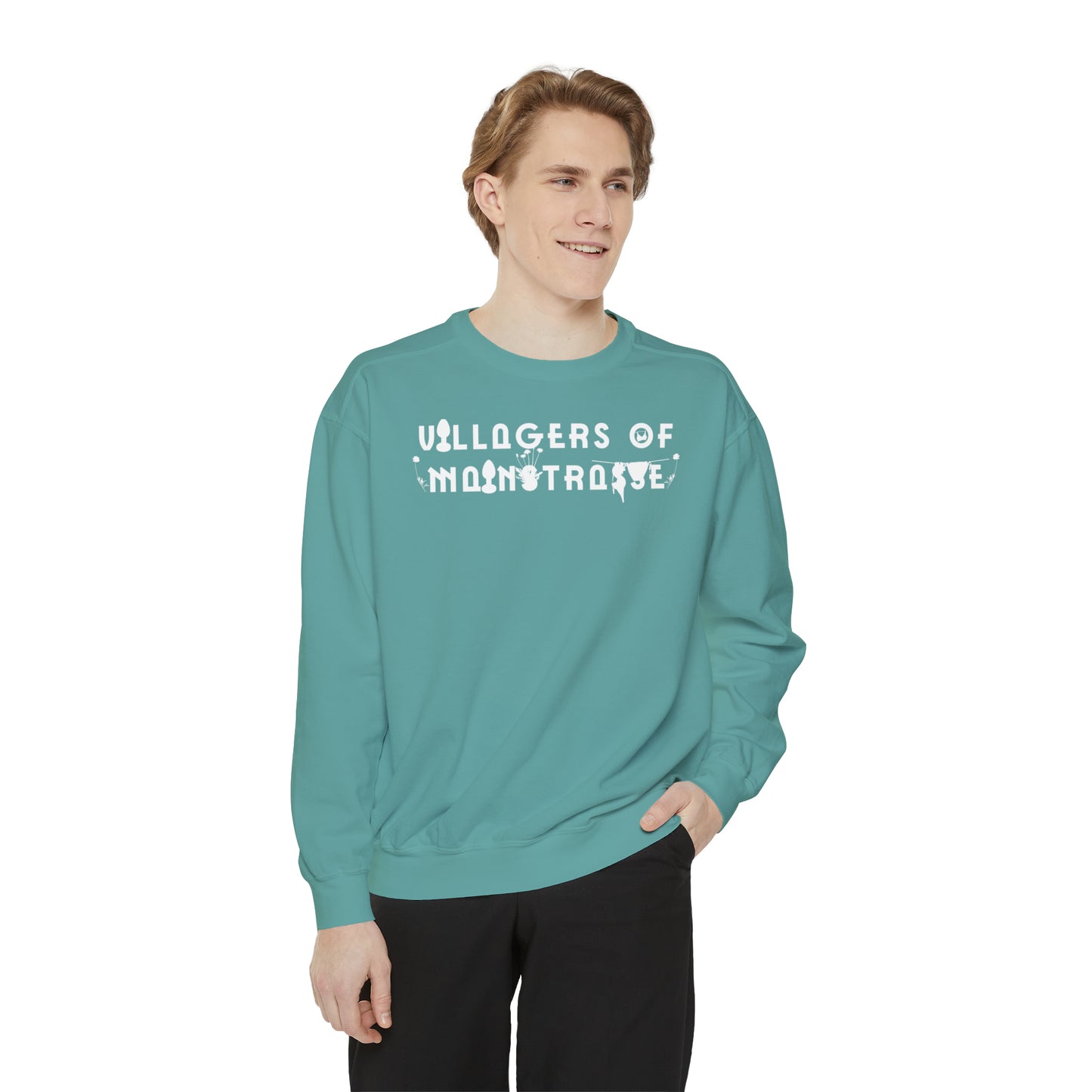 Unisex Comfort Colors Crewneck Sweatshirt | Villagers of Mainstrasse VOM Words w/ Sights