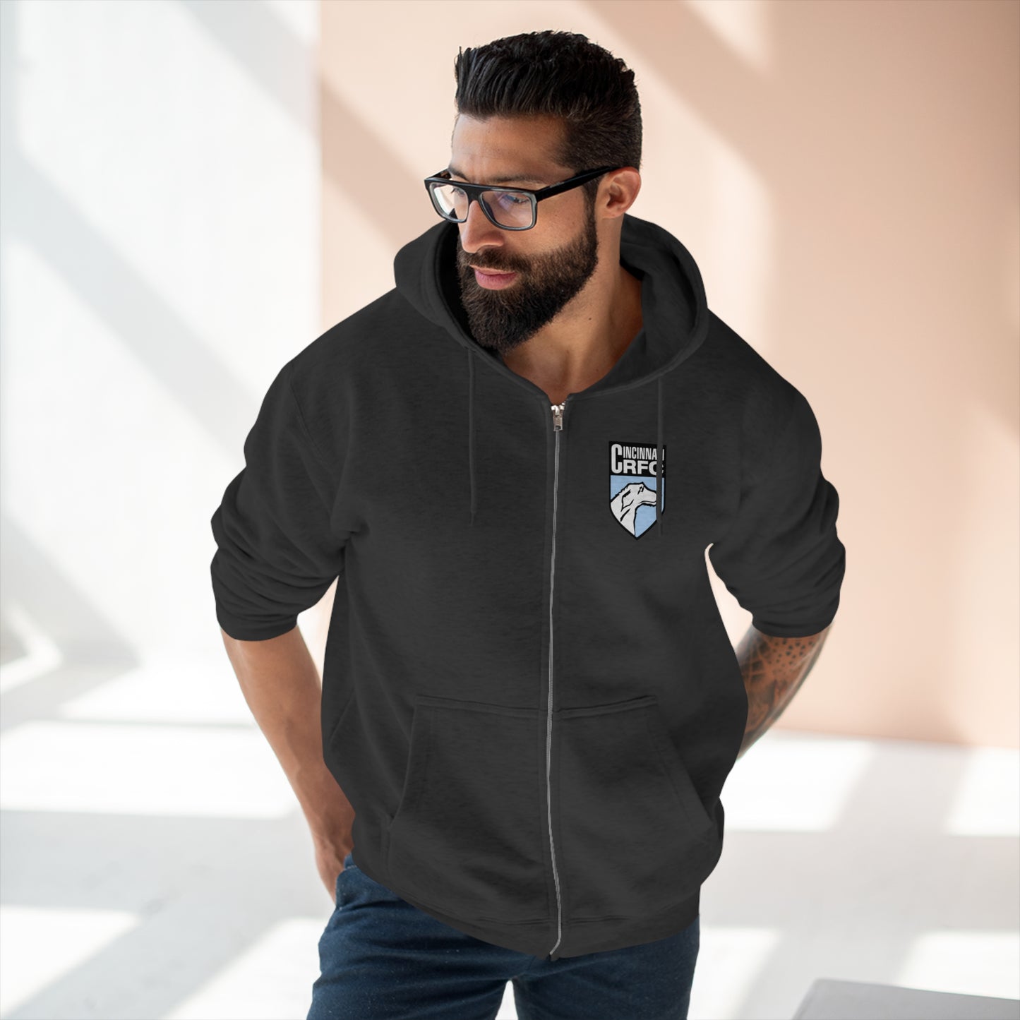 Unisex Premium Full Zip Hoodie | CRFC Wolfhounds Blue Crest