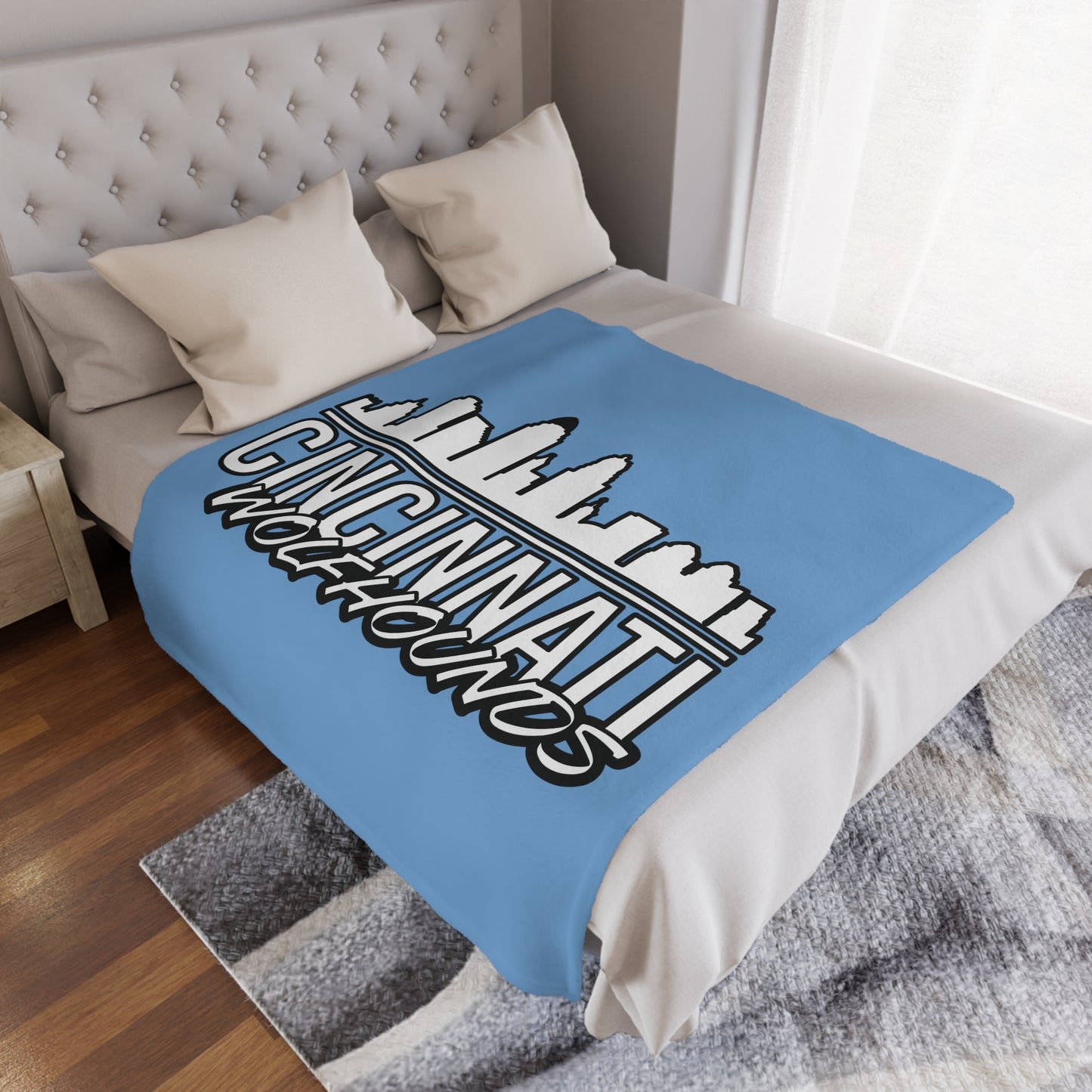 Minky Blanket Blue | CRFC Wolfhounds Cityscape White