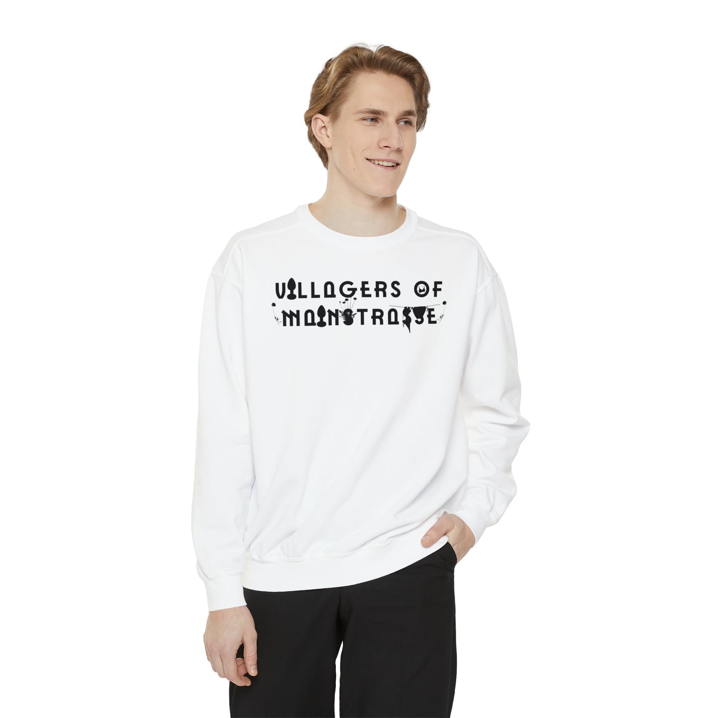 Unisex Comfort Colors Crewneck Sweatshirt | Villagers of Mainstrasse VOM Words w/ Sights