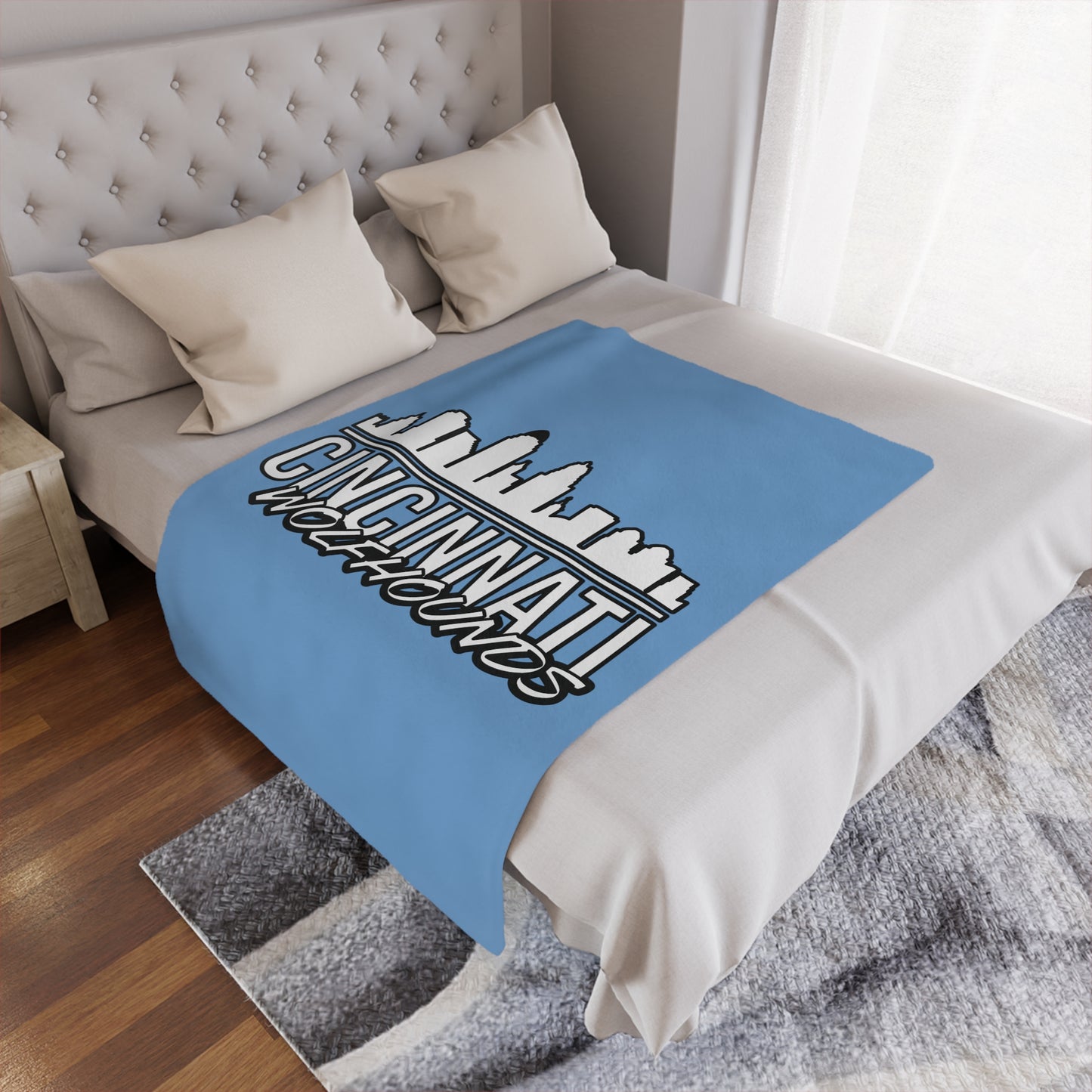 Minky Blanket Blue | CRFC Wolfhounds Cityscape White