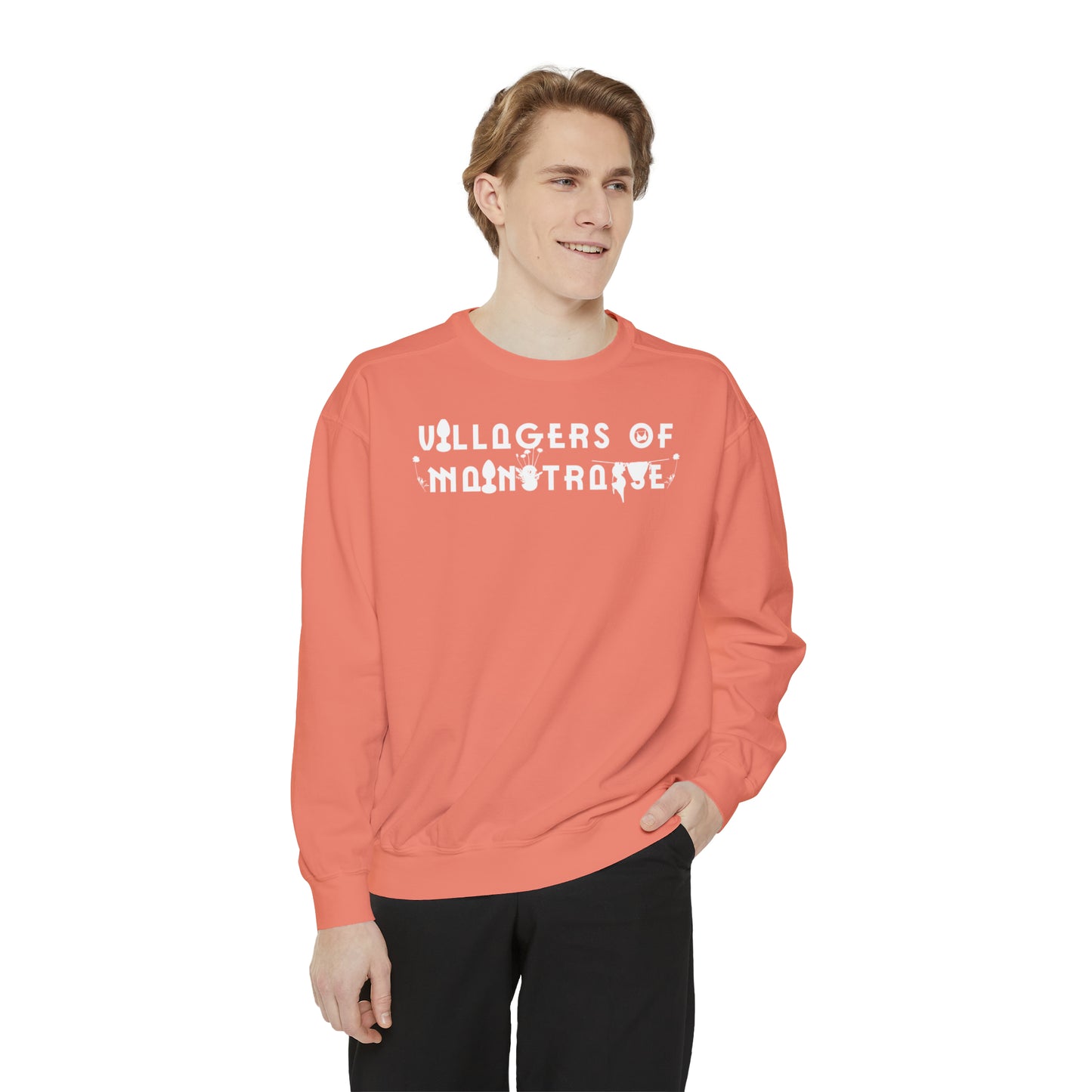 Unisex Comfort Colors Crewneck Sweatshirt | Villagers of Mainstrasse VOM Words w/ Sights