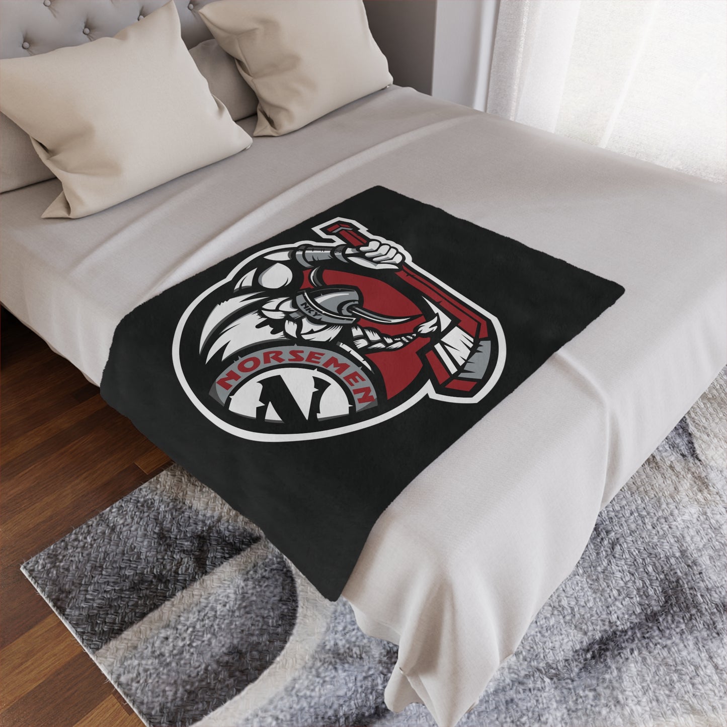 Minky Blanket Black | Norsemen Hockey Logo