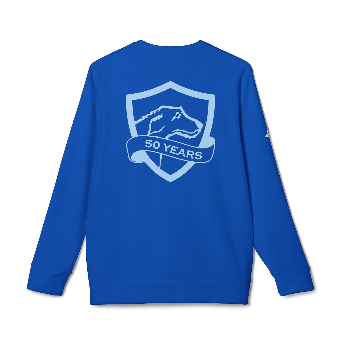 adidas® Unisex Fleece Crewneck Sweatshirt | CRFC Wolfhounds 50th Banner Blue