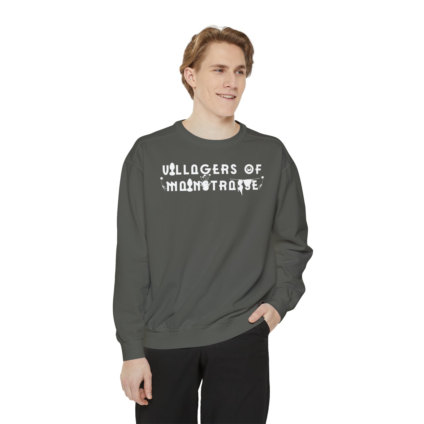 Unisex Comfort Colors Crewneck Sweatshirt | Villagers of Mainstrasse VOM Words w/ Sights