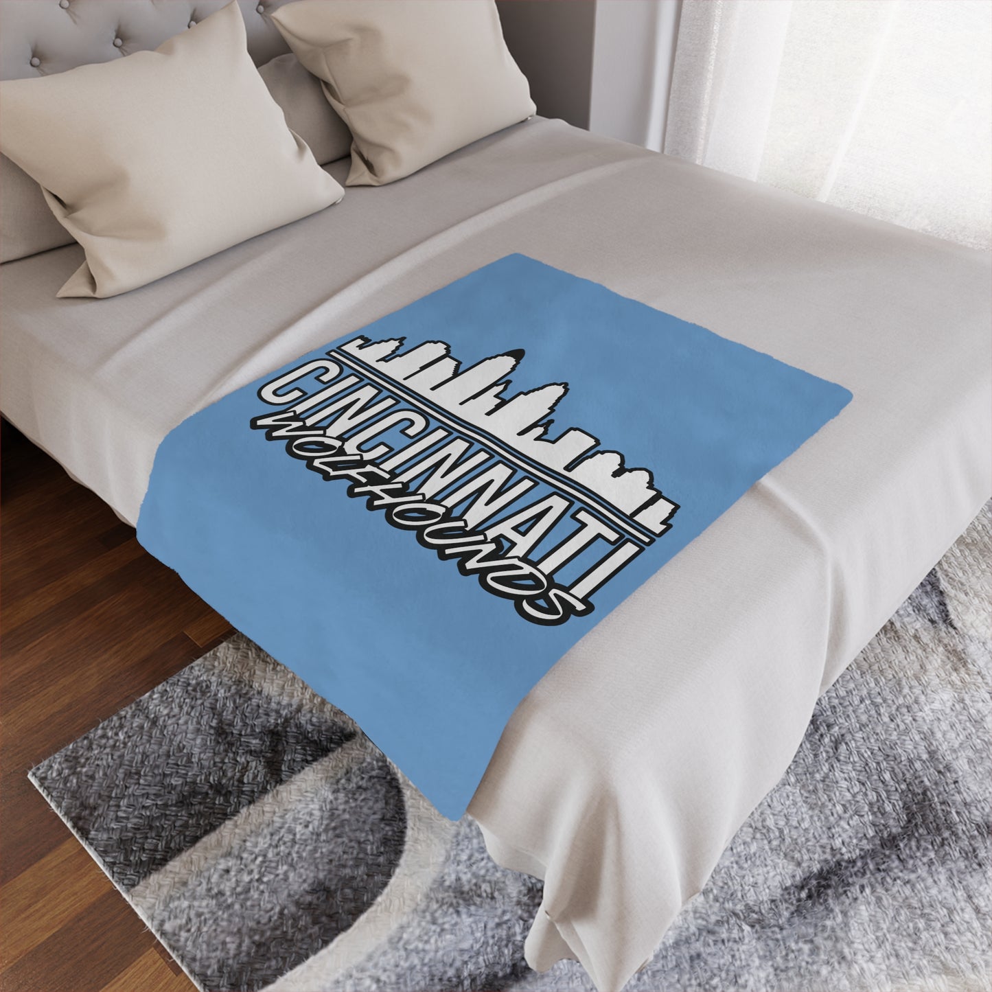 Minky Blanket Blue | CRFC Wolfhounds Cityscape White