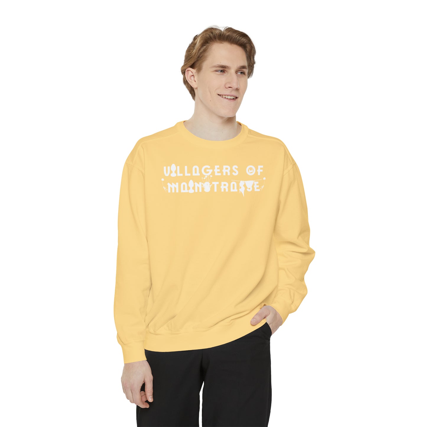Unisex Comfort Colors Crewneck Sweatshirt | Villagers of Mainstrasse VOM Words w/ Sights