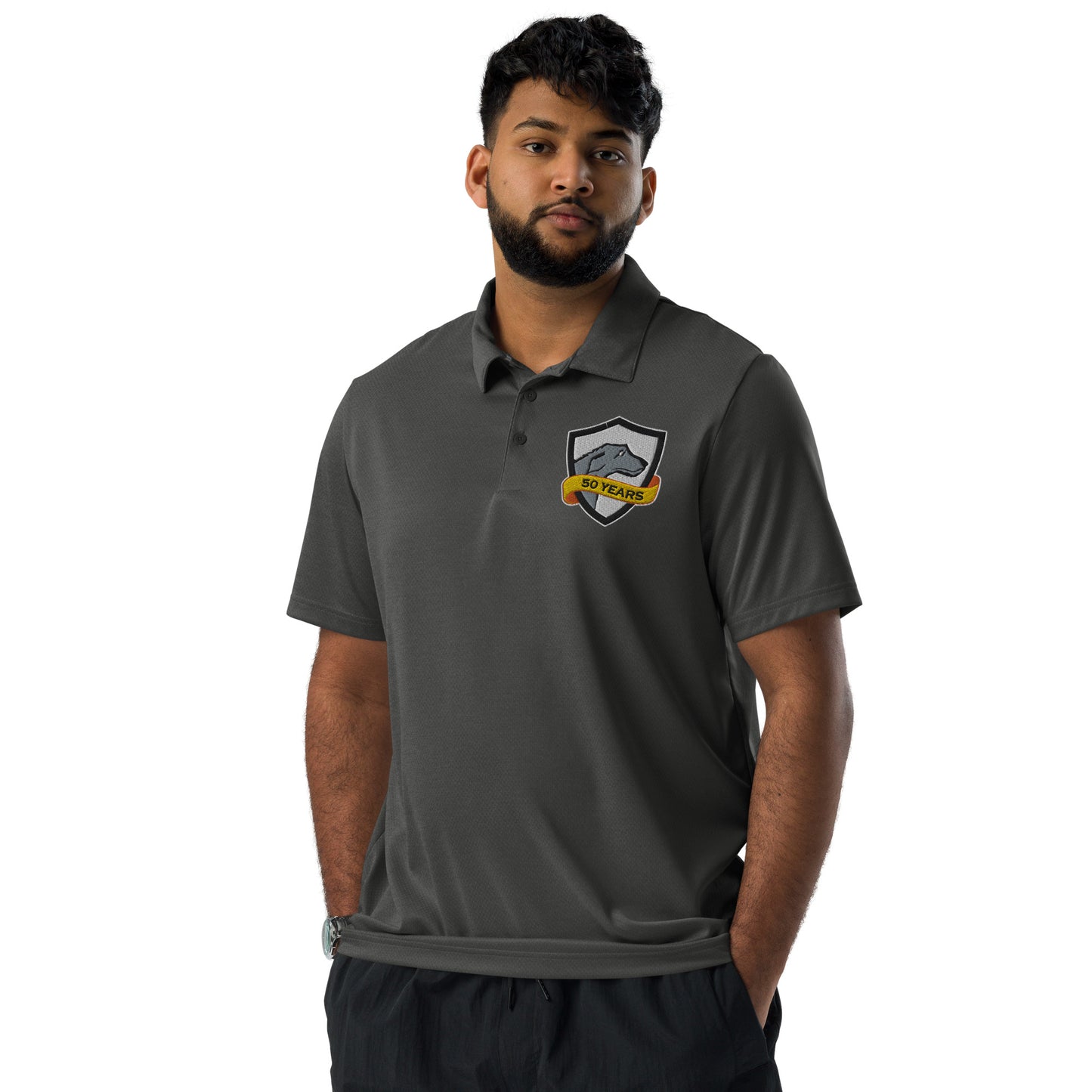 adidas® Space-Dyed ECO Embroidered Polo | CRFC Wolfhounds 50th Banner