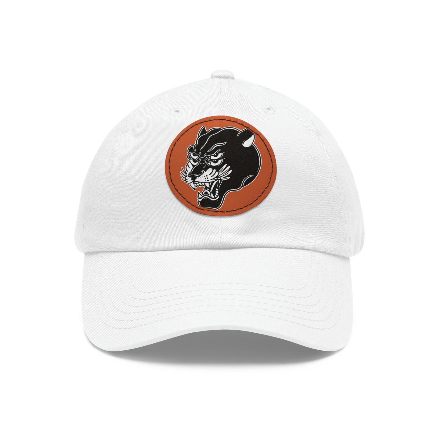 Dad Hat with Leather Round Patch | Mothers Tattoo Double Panther Logo by Brendan Houston (IG: @ohbhave)