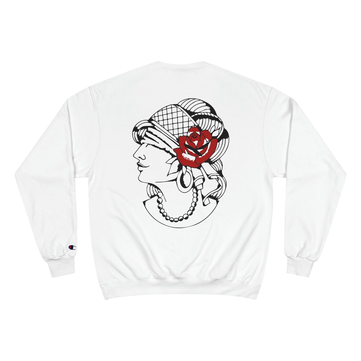 Unisex Champion Crewneck Sweatshirt | Gypsy's Red Rose Gypsy Lady (by @ryseart)