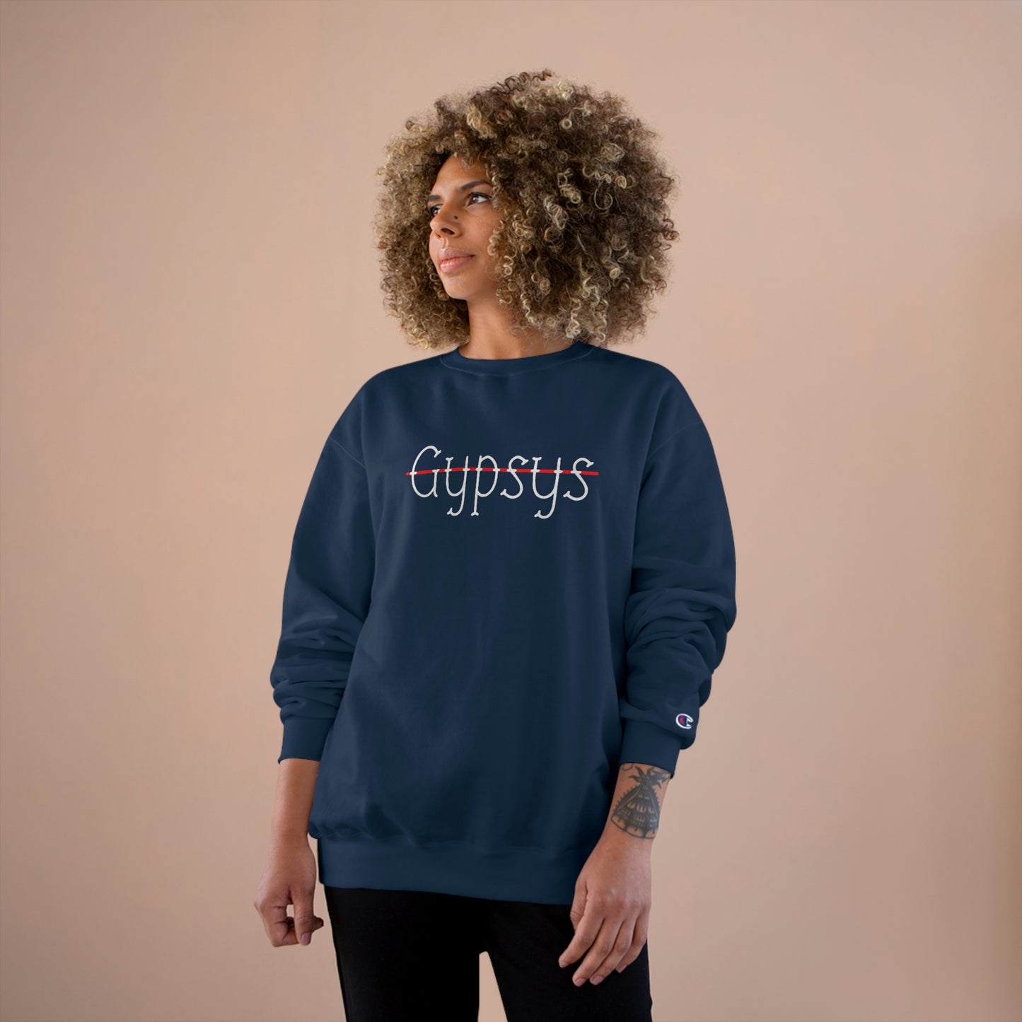 Unisex Champion Crewneck Sweatshirt | Gypsy's Red Rose Gypsy Lady (by @ryseart)