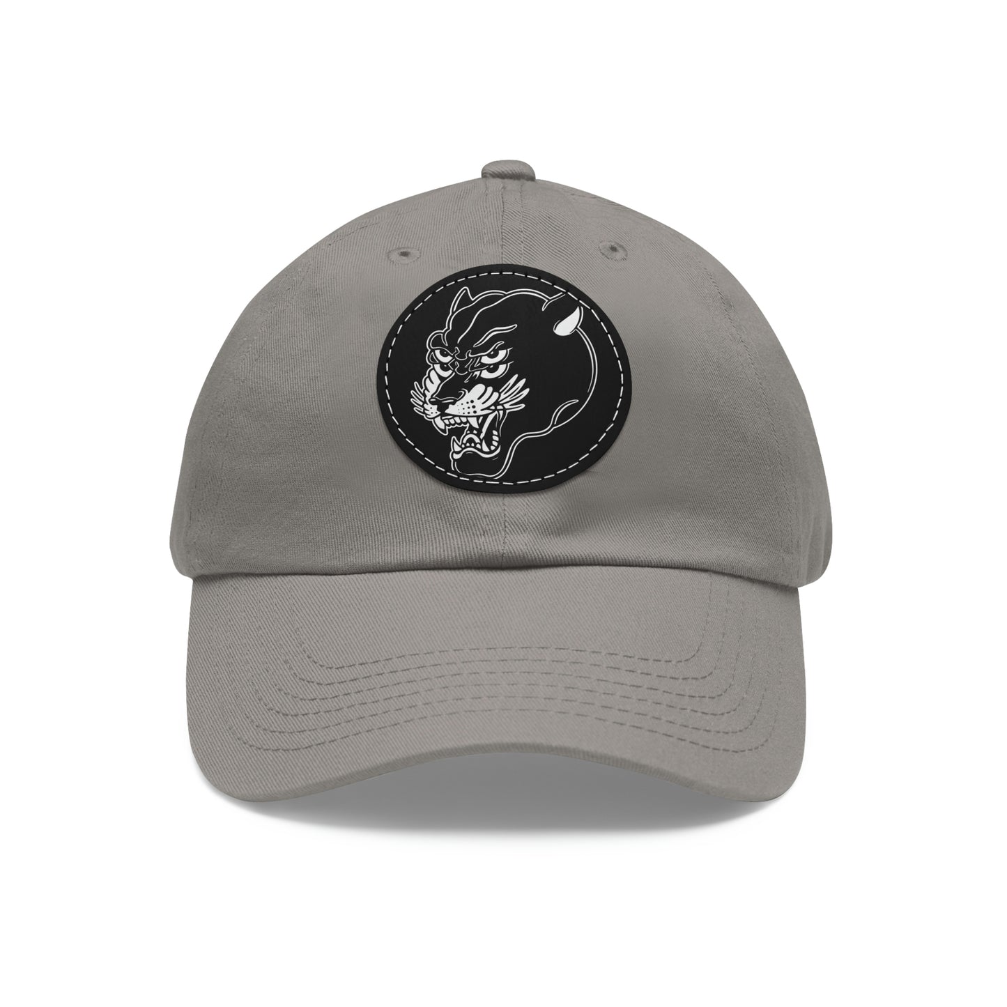 Dad Hat with Leather Round Patch | Mothers Tattoo Double Panther Logo by Brendan Houston (IG: @ohbhave)