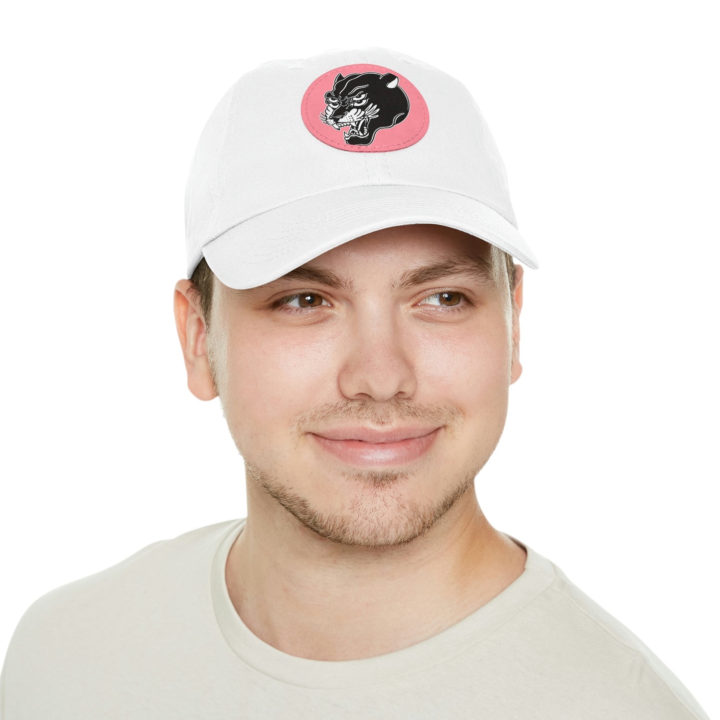 Dad Hat with Leather Round Patch | Mothers Tattoo Double Panther Logo by Brendan Houston (IG: @ohbhave)