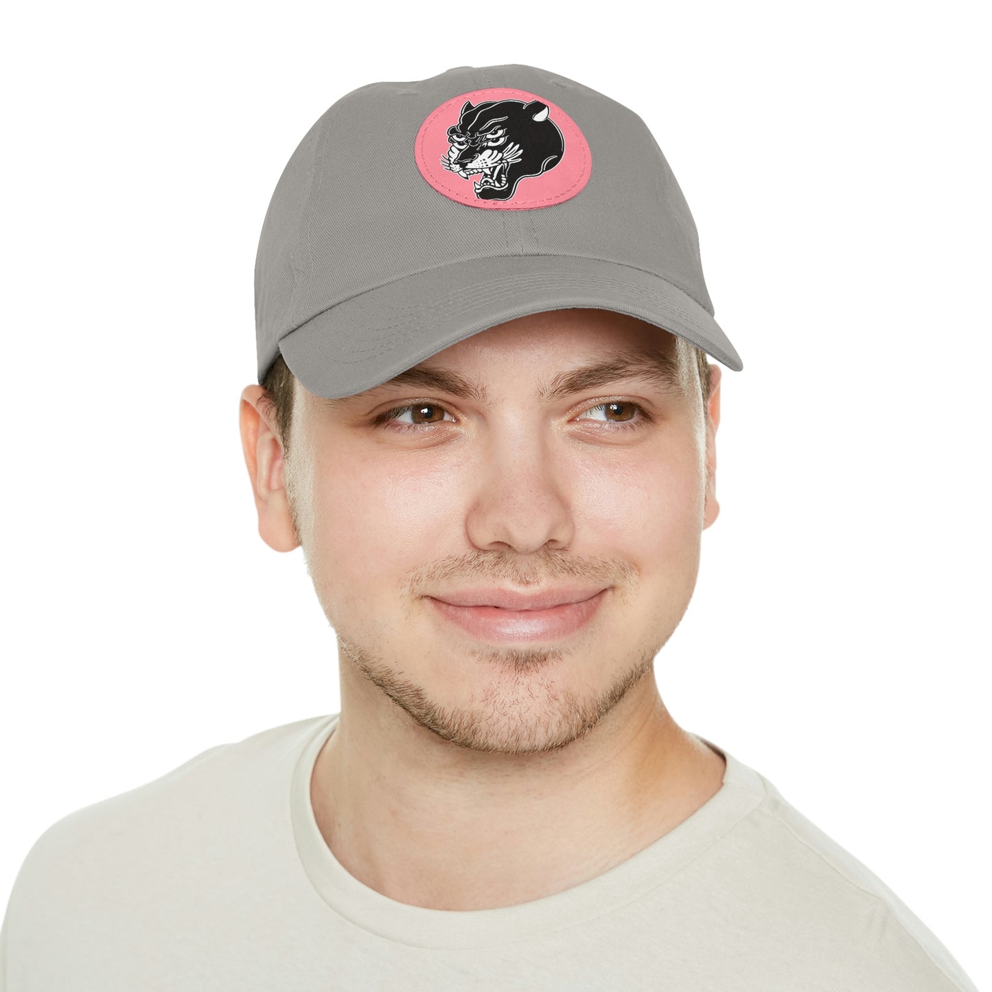 Dad Hat with Leather Round Patch | Mothers Tattoo Double Panther Logo by Brendan Houston (IG: @ohbhave)