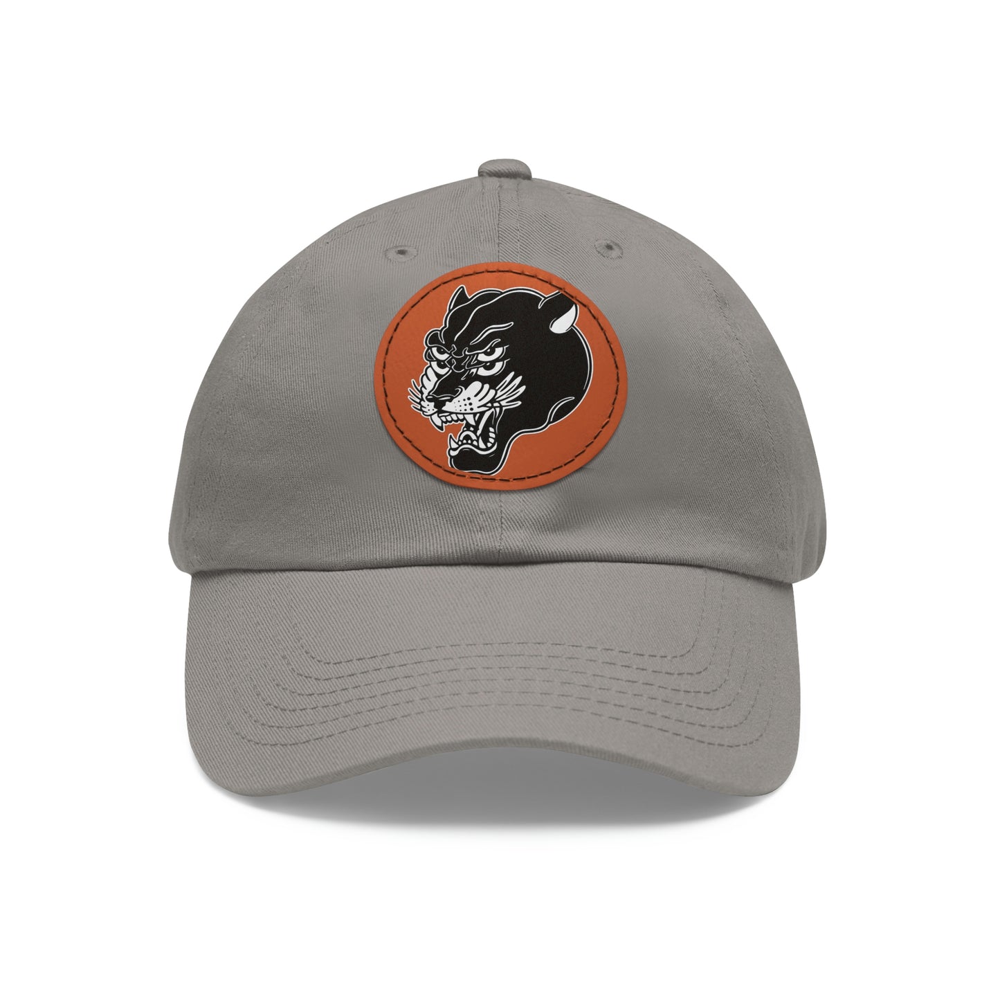 Dad Hat with Leather Round Patch | Mothers Tattoo Double Panther Logo by Brendan Houston (IG: @ohbhave)