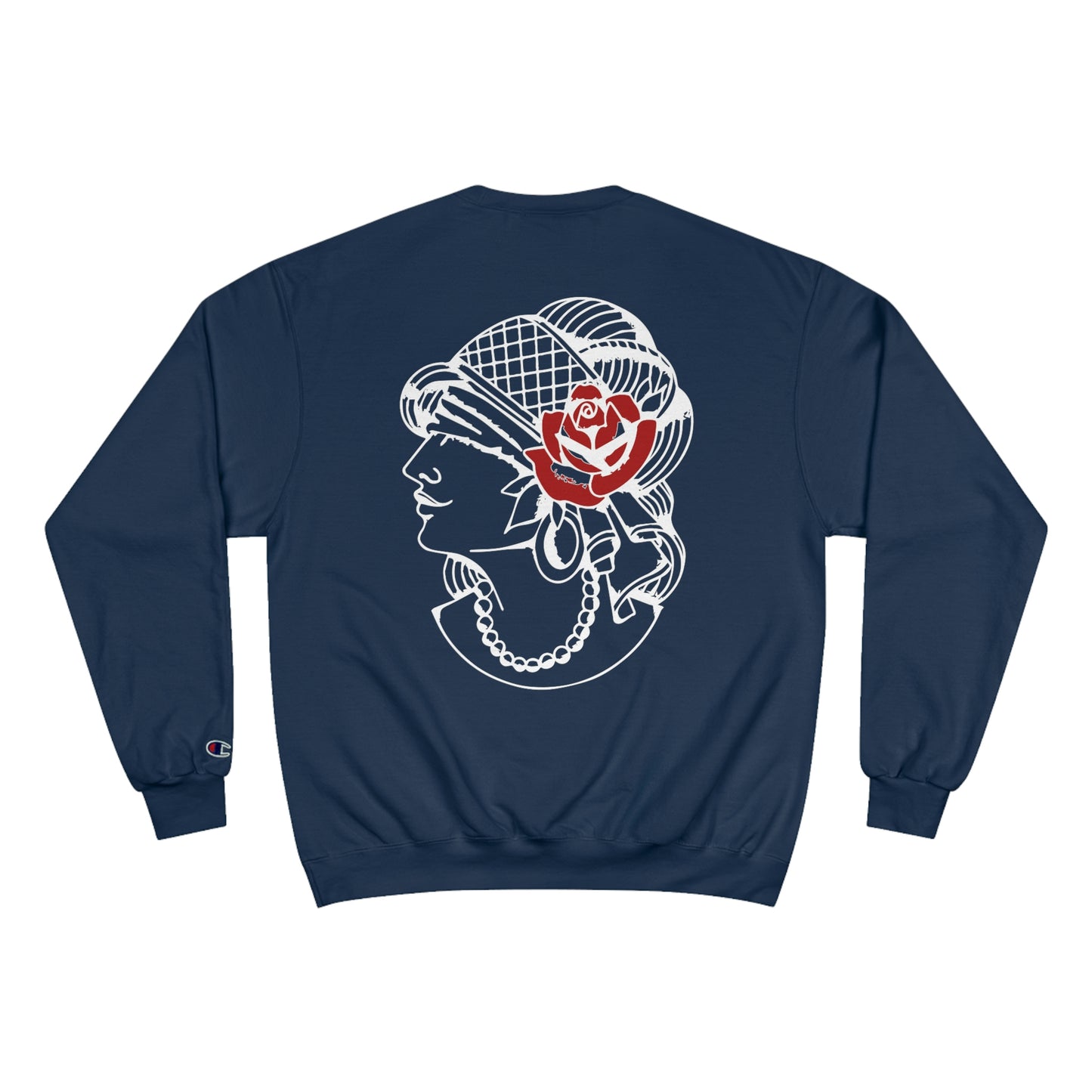 Unisex Champion Crewneck Sweatshirt | Gypsy's Red Rose Gypsy Lady (by @ryseart)
