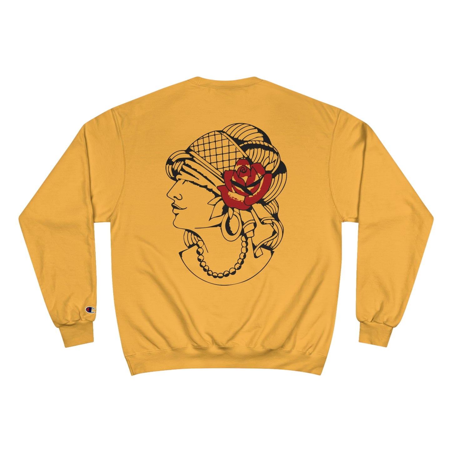 Unisex Champion Crewneck Sweatshirt | Gypsy's Red Rose Gypsy Lady (by @ryseart)