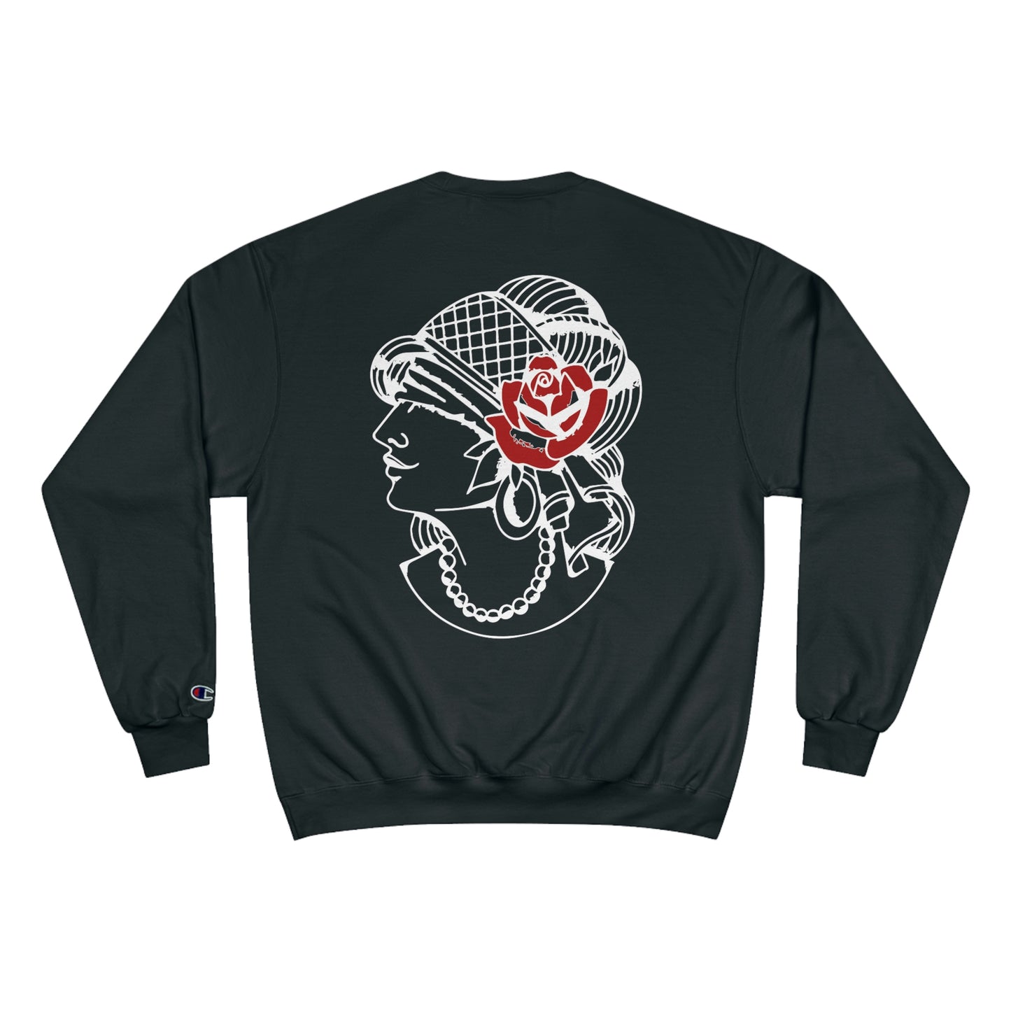 Unisex Champion Crewneck Sweatshirt | Gypsy's Red Rose Gypsy Lady (by @ryseart)