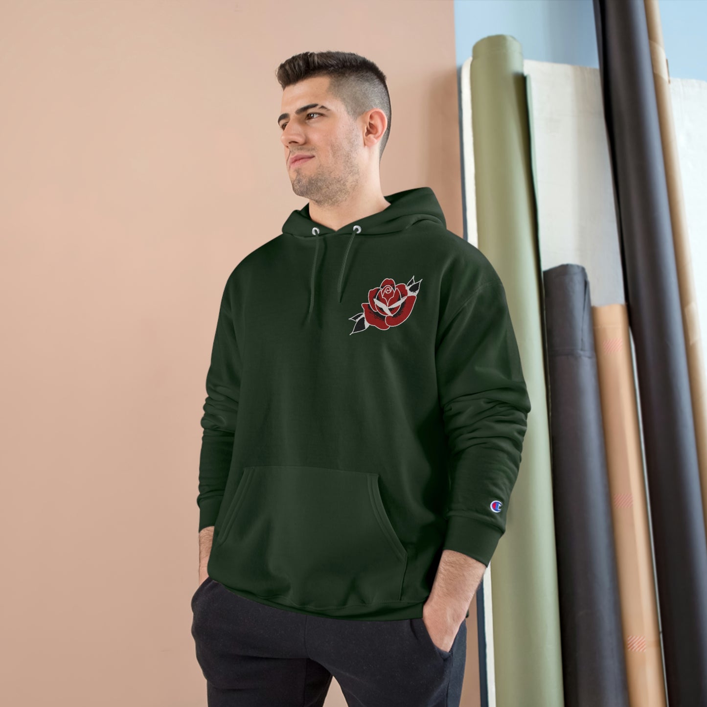 Unisex Champion Hoodie | Gypsy's Red Rose Gypsy Lady (by @ryseart)