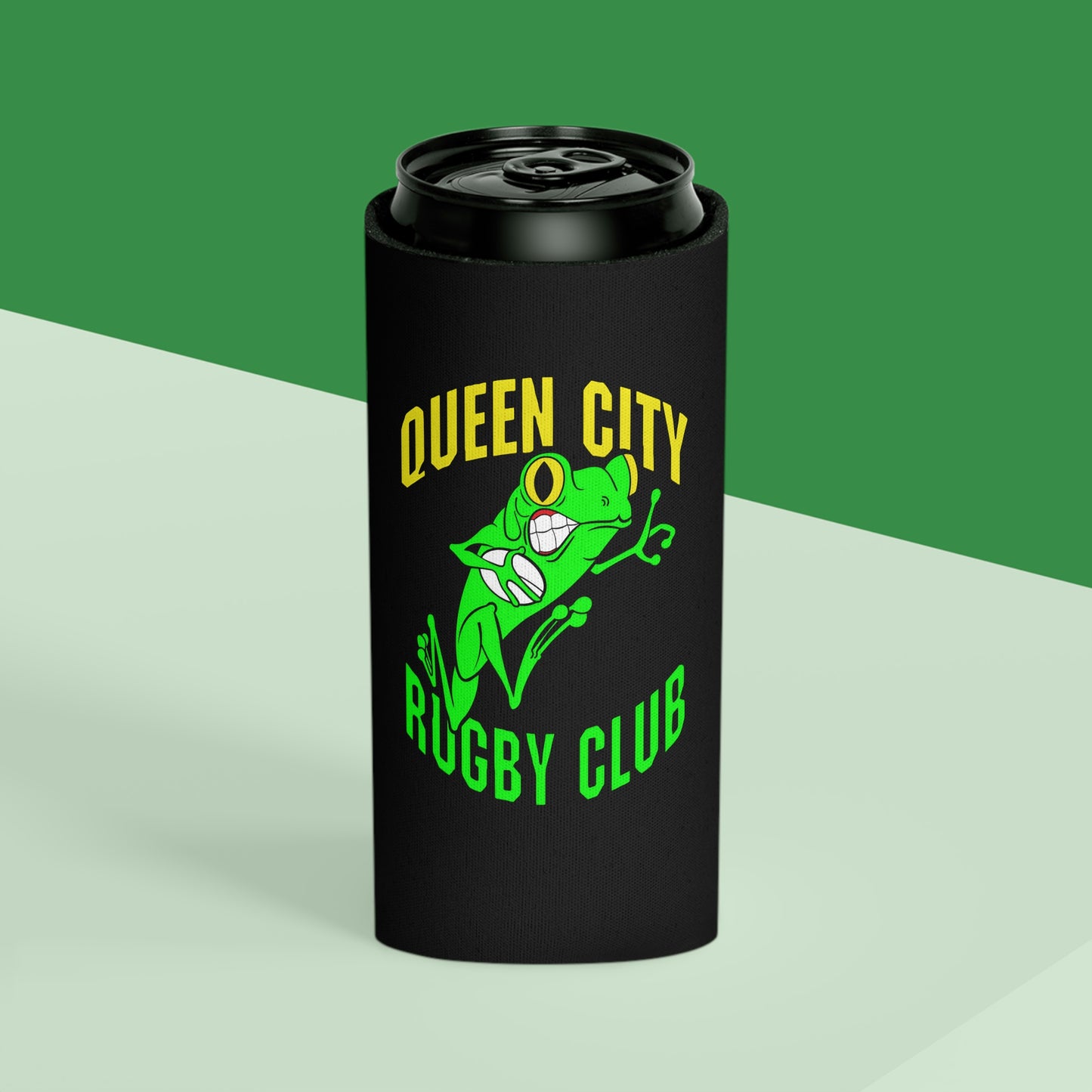 Black Coozie (Reg. & Thin) | QCRFC Frogs Logo