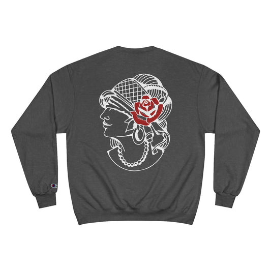 Unisex Champion Crewneck Sweatshirt | Gypsy's Red Rose Gypsy Lady (by @ryseart)