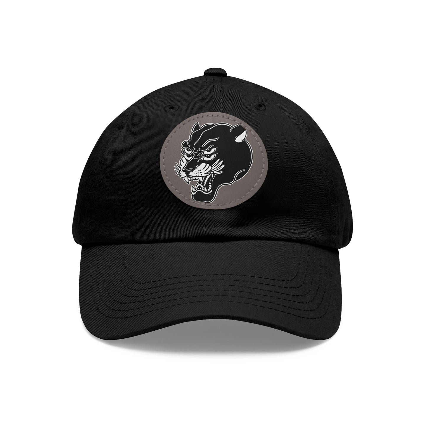 Dad Hat with Leather Round Patch | Mothers Tattoo Double Panther Logo by Brendan Houston (IG: @ohbhave)