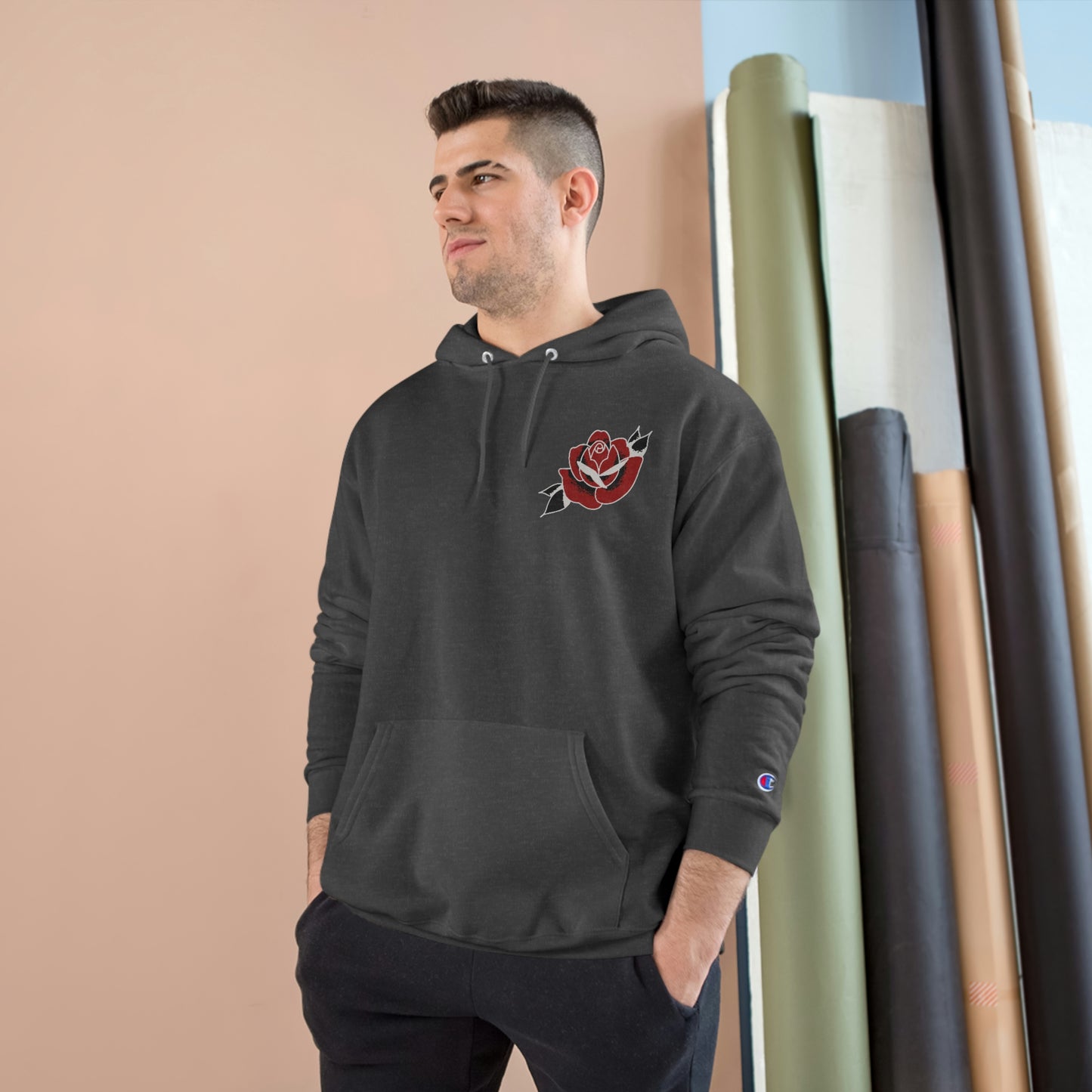 Unisex Champion Hoodie | Gypsy's Red Rose Gypsy Lady (by @ryseart)