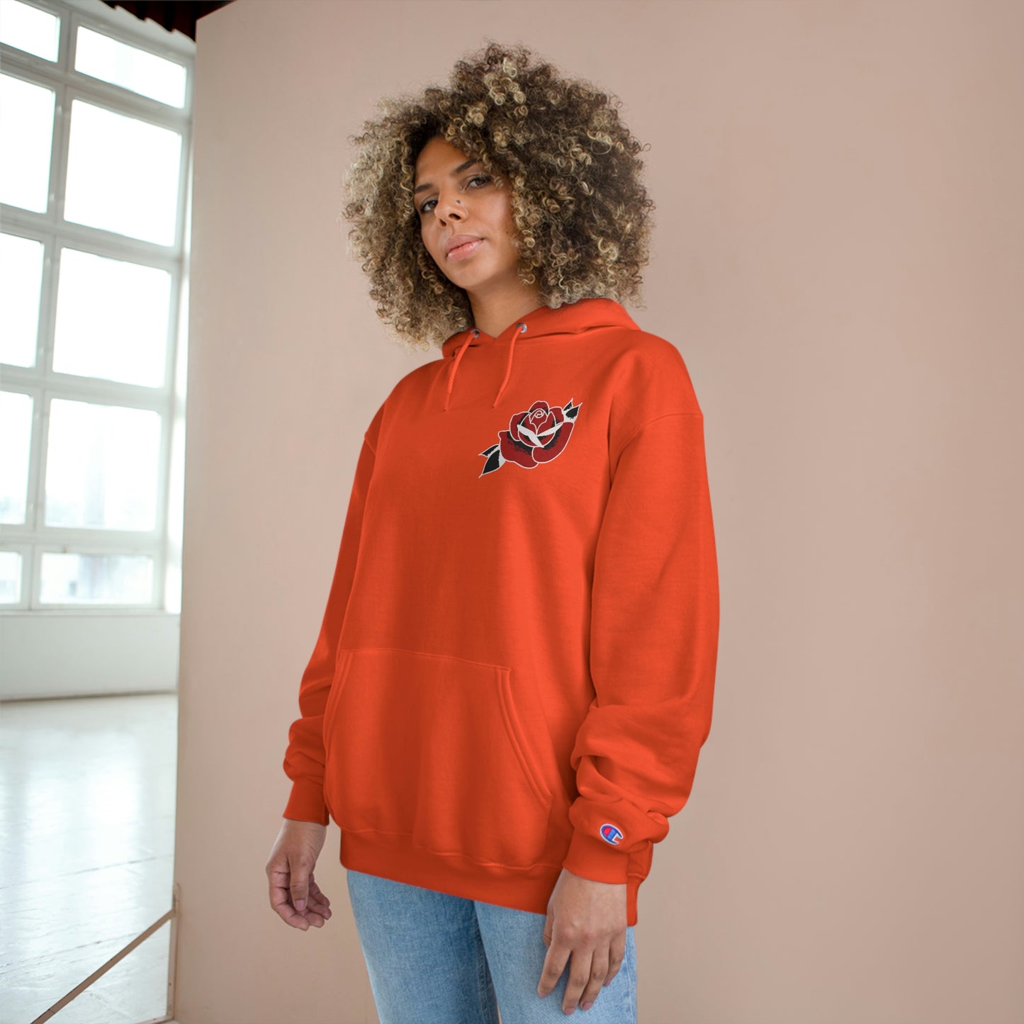 Unisex Champion Hoodie | Gypsy's Red Rose Gypsy Lady (by @ryseart)