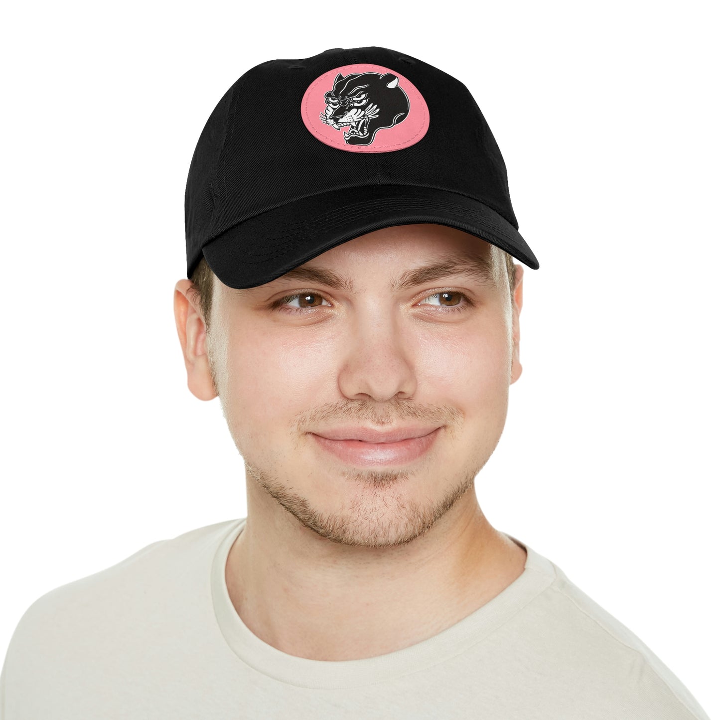 Dad Hat with Leather Round Patch | Mothers Tattoo Double Panther Logo by Brendan Houston (IG: @ohbhave)