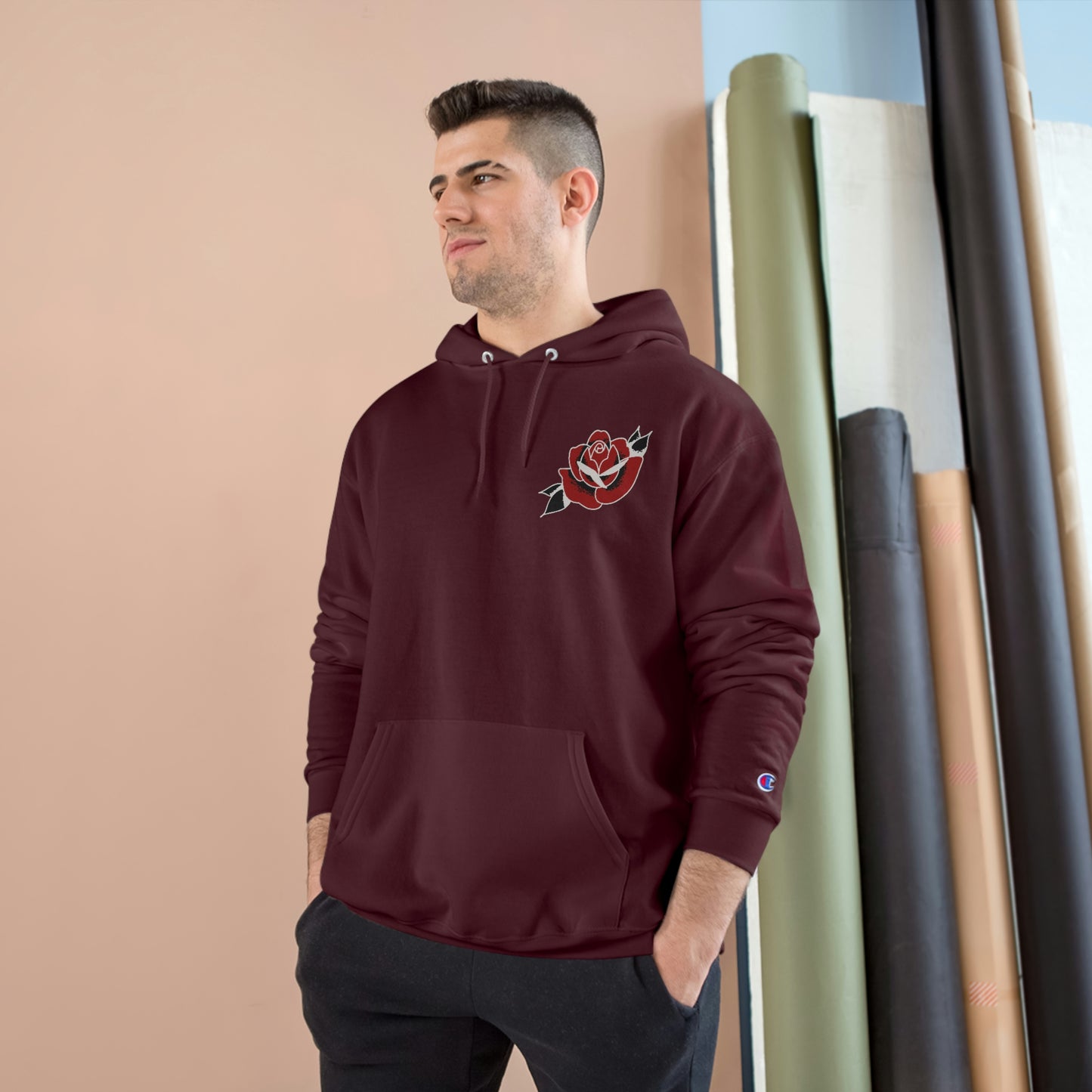 Unisex Champion Hoodie | Gypsy's Red Rose Gypsy Lady (by @ryseart)