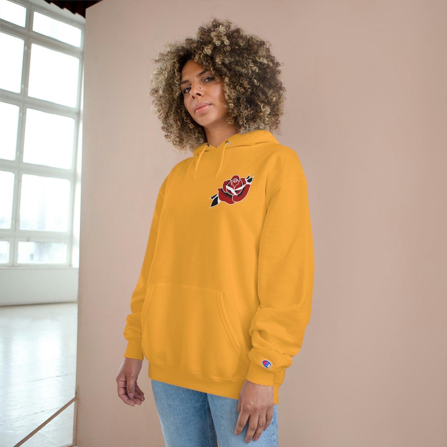 Unisex Champion Hoodie | Gypsy's Red Rose Gypsy Lady (by @ryseart)