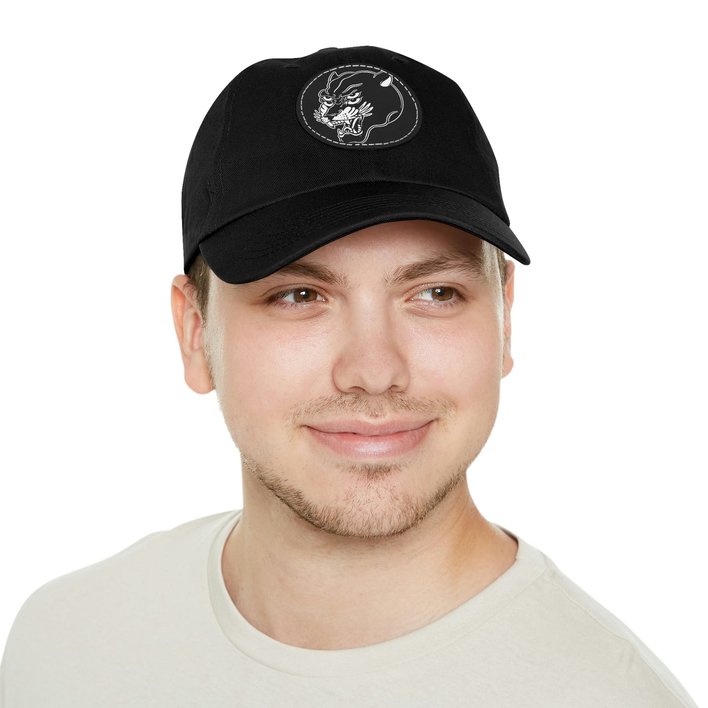 Dad Hat with Leather Round Patch | Mothers Tattoo Double Panther Logo by Brendan Houston (IG: @ohbhave)