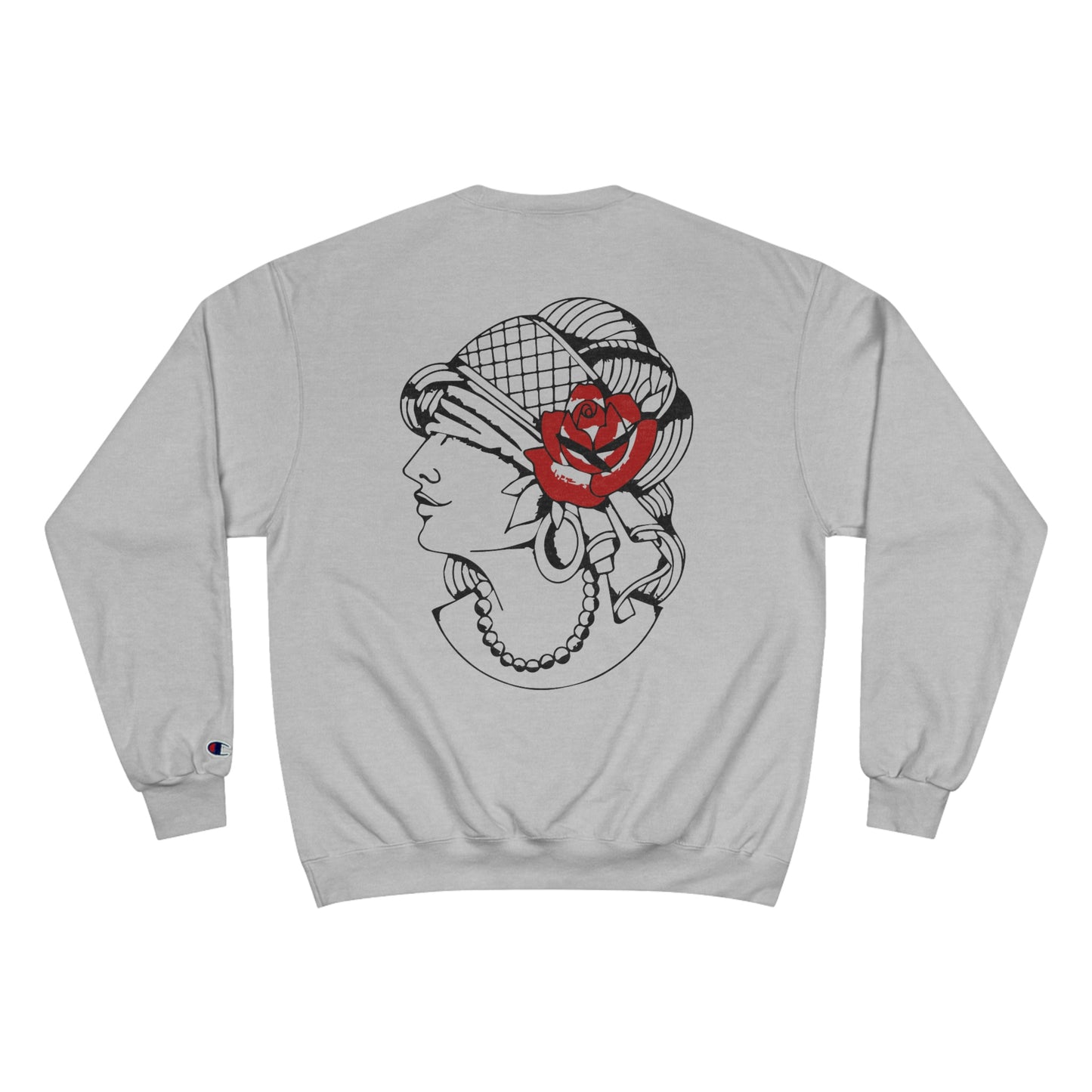 Unisex Champion Crewneck Sweatshirt | Gypsy's Red Rose Gypsy Lady (by @ryseart)