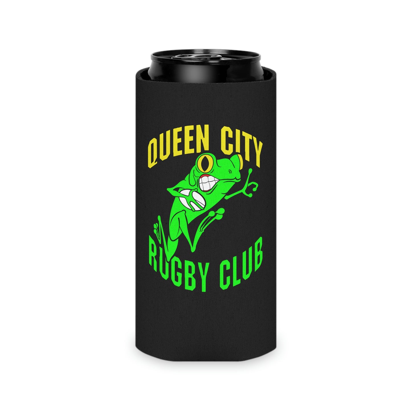 Black Coozie (Reg. & Thin) | QCRFC Frogs Logo