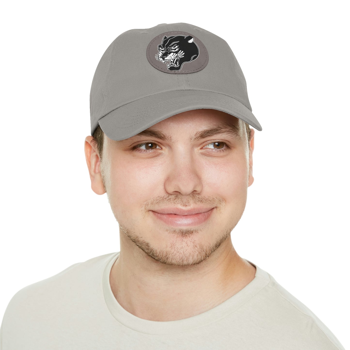 Dad Hat with Leather Round Patch | Mothers Tattoo Double Panther Logo by Brendan Houston (IG: @ohbhave)