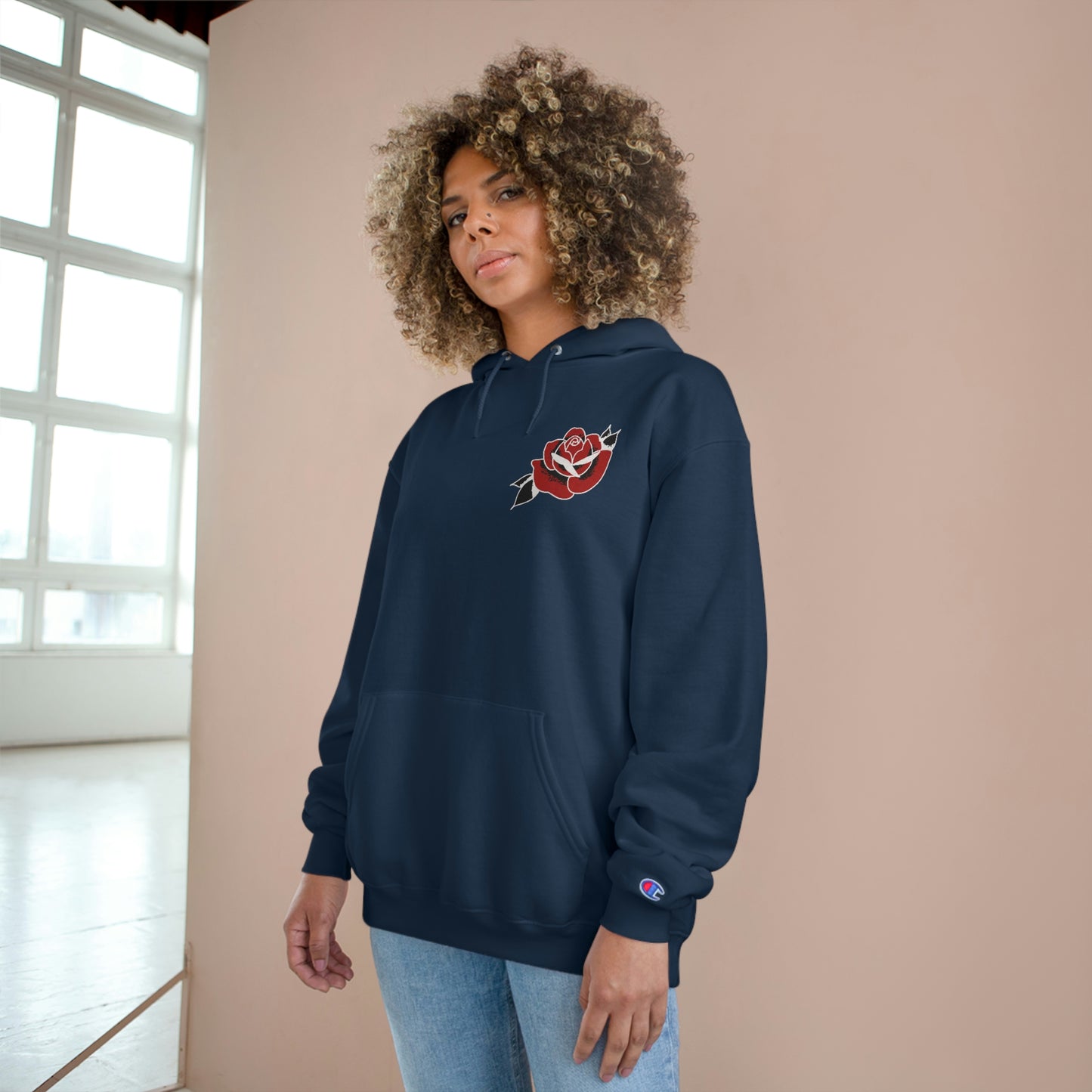 Unisex Champion Hoodie | Gypsy's Red Rose Gypsy Lady (by @ryseart)