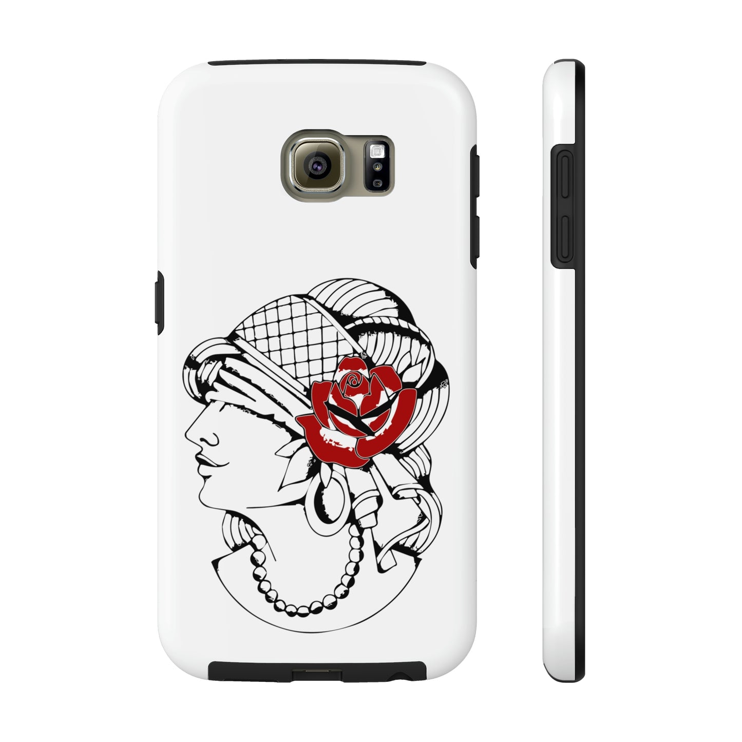 White Tough Phone Cases | Gypsy's Red Rose Gypsy Lady (by @ryseart)