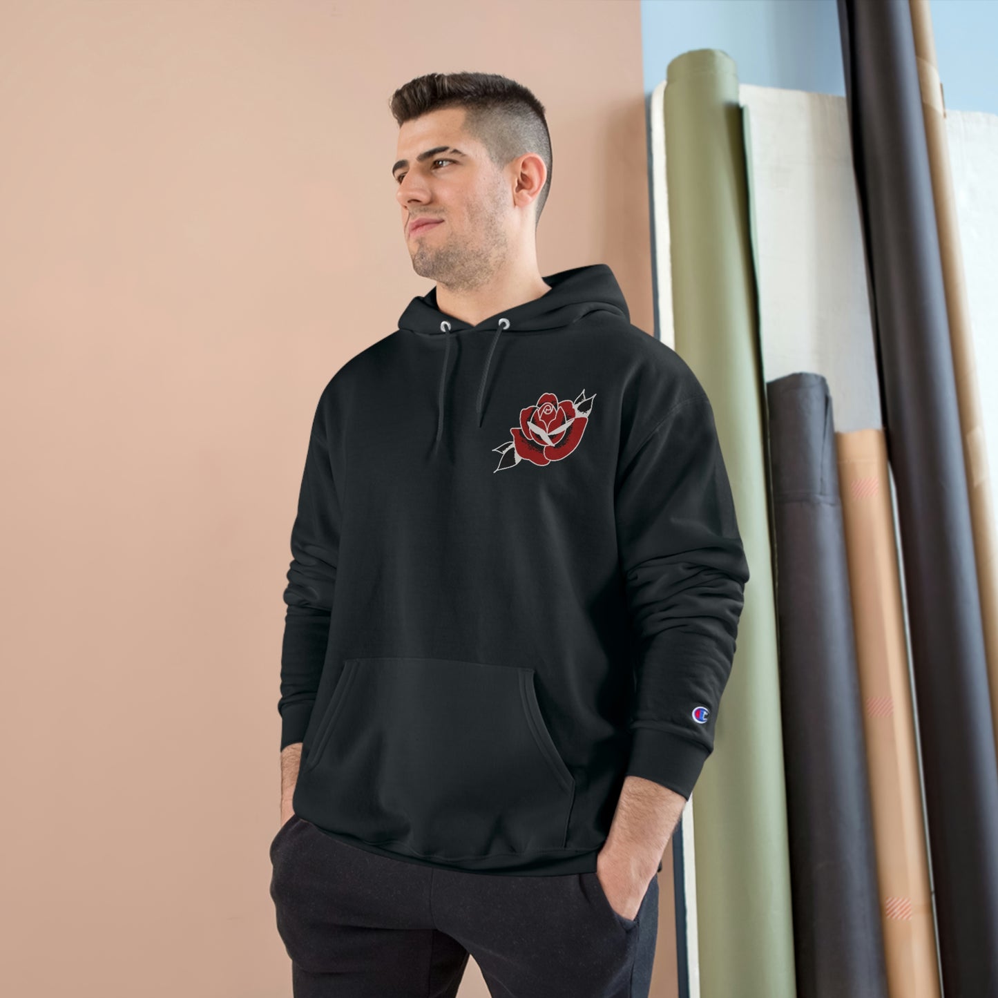 Unisex Champion Hoodie | Gypsy's Red Rose Gypsy Lady (by @ryseart)