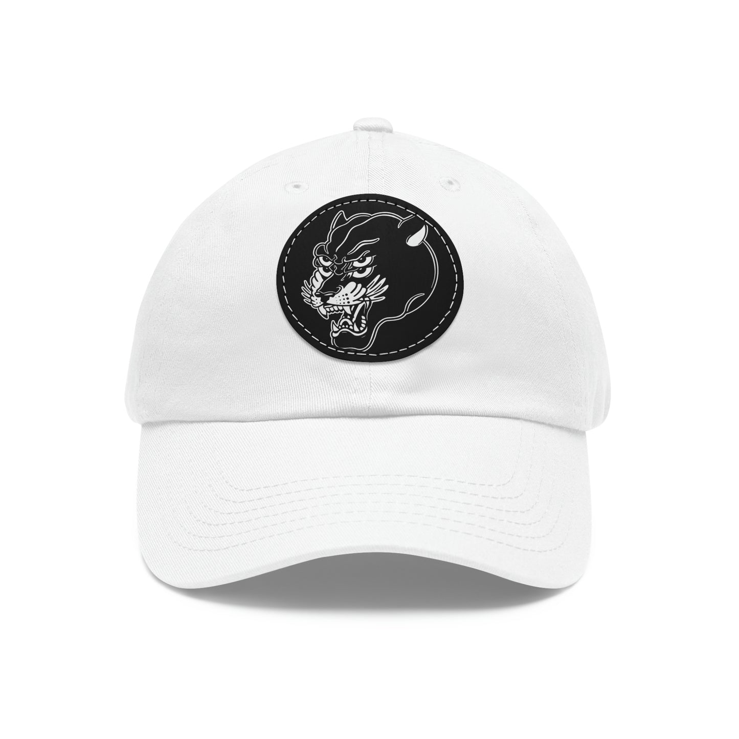 Dad Hat with Leather Round Patch | Mothers Tattoo Double Panther Logo by Brendan Houston (IG: @ohbhave)