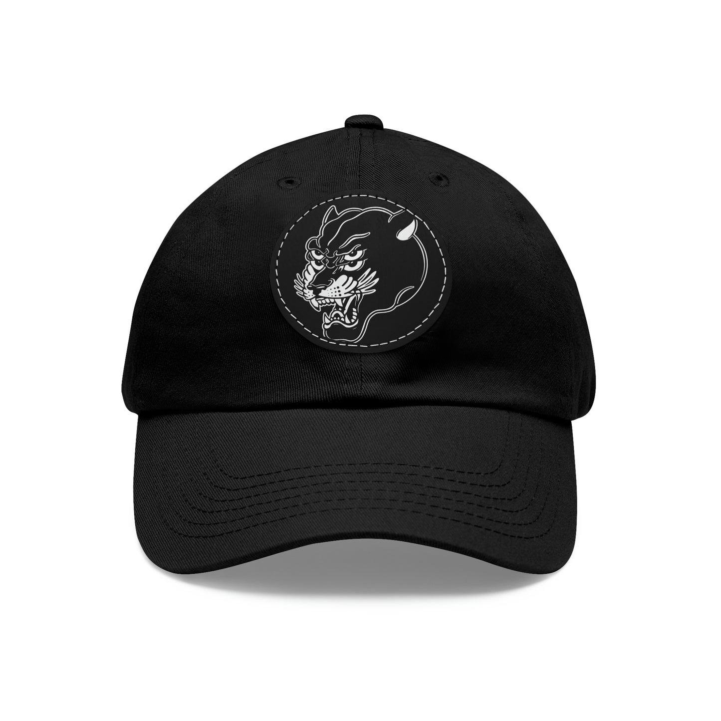 Dad Hat with Leather Round Patch | Mothers Tattoo Double Panther Logo by Brendan Houston (IG: @ohbhave)