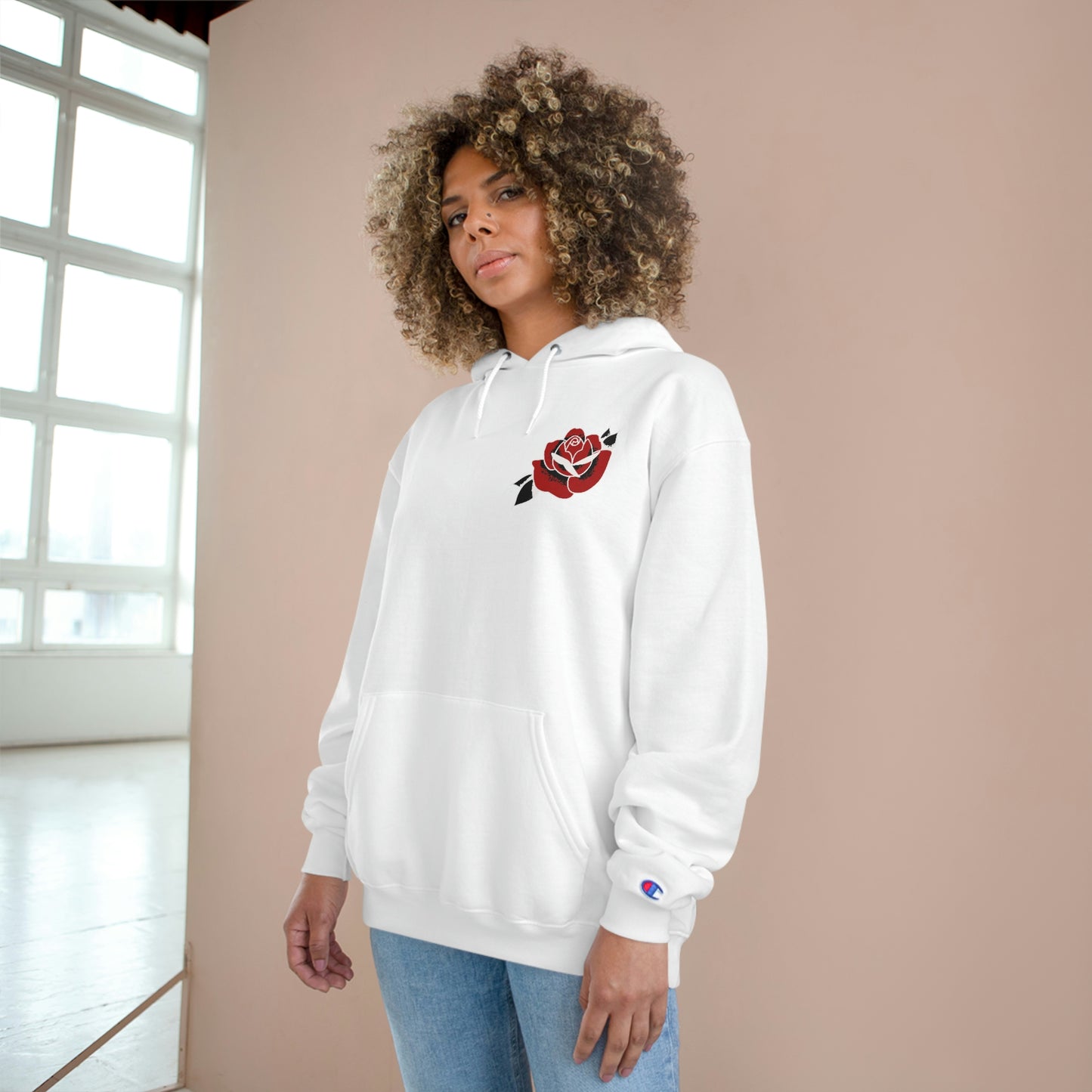 Unisex Champion Hoodie | Gypsy's Red Rose Gypsy Lady (by @ryseart)