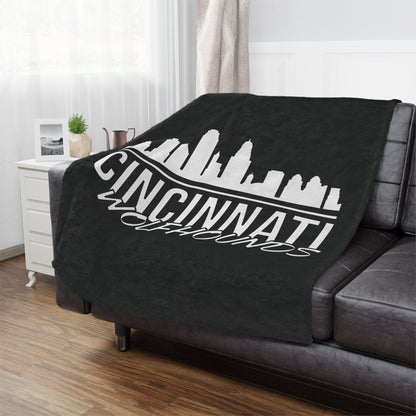 Minky Blanket Black | CRFC Wolfhounds Cityscape White