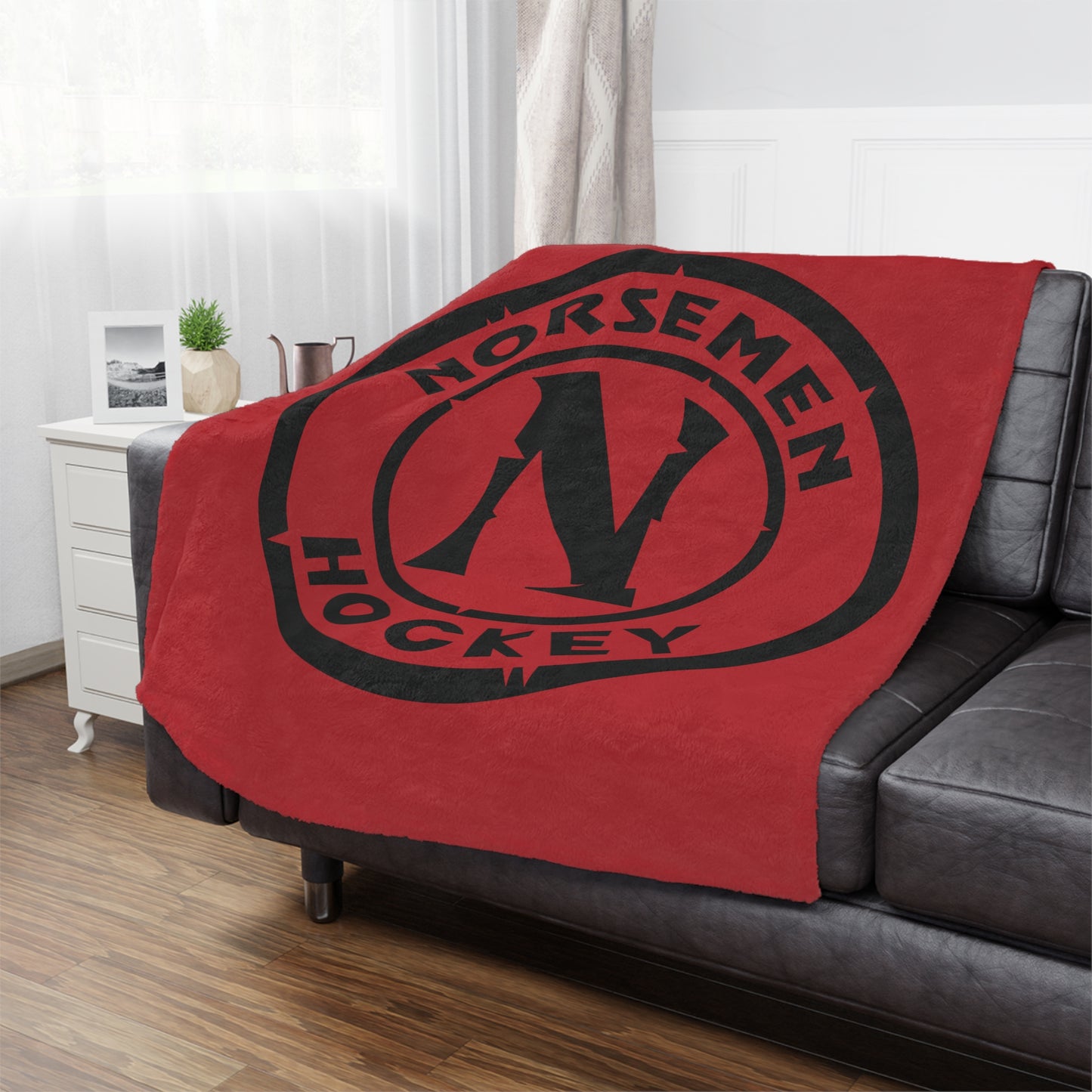 Minky Blanket Red | Norsemen Hockey Alt Logo Black