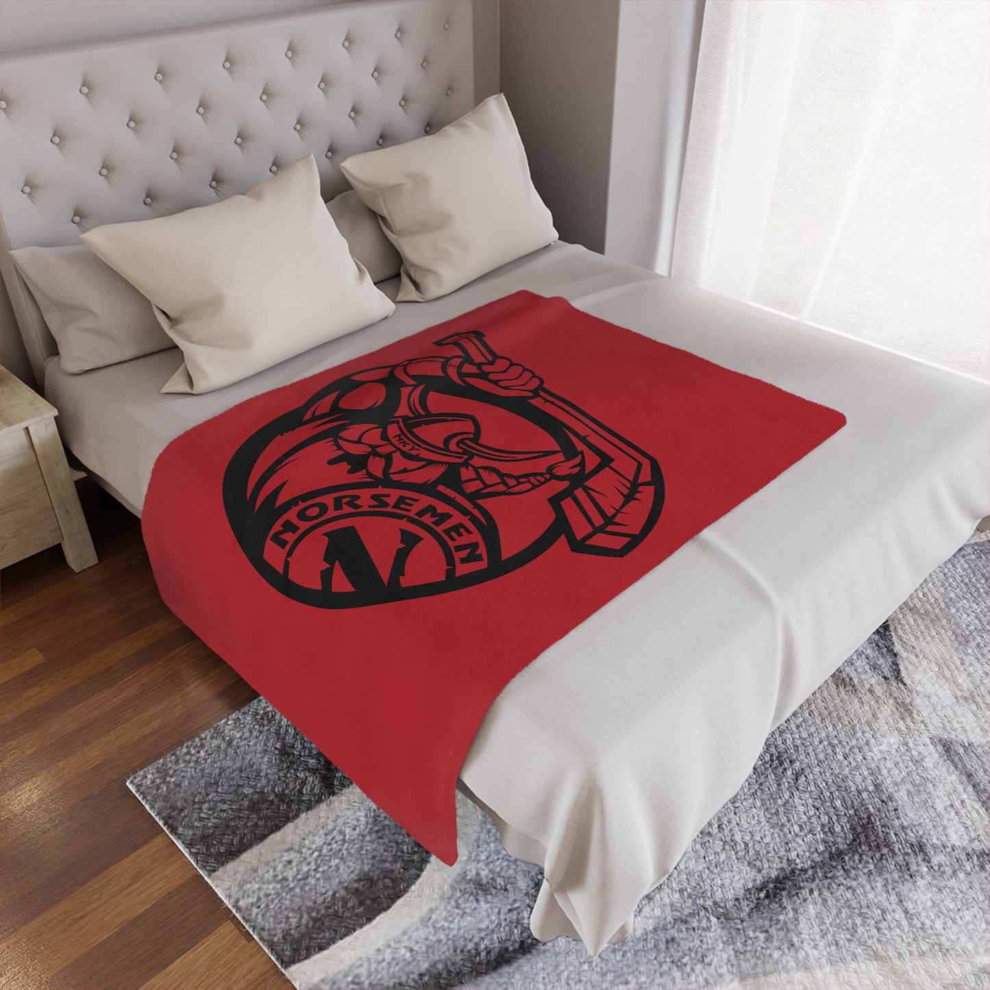 Minky Blanket Red | Norsemen Hockey Black Logo