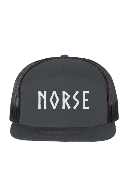 Embroidered Richardson 168 7-Panel Trucker Hat CharcoalBlack | Norse Hockey Letters