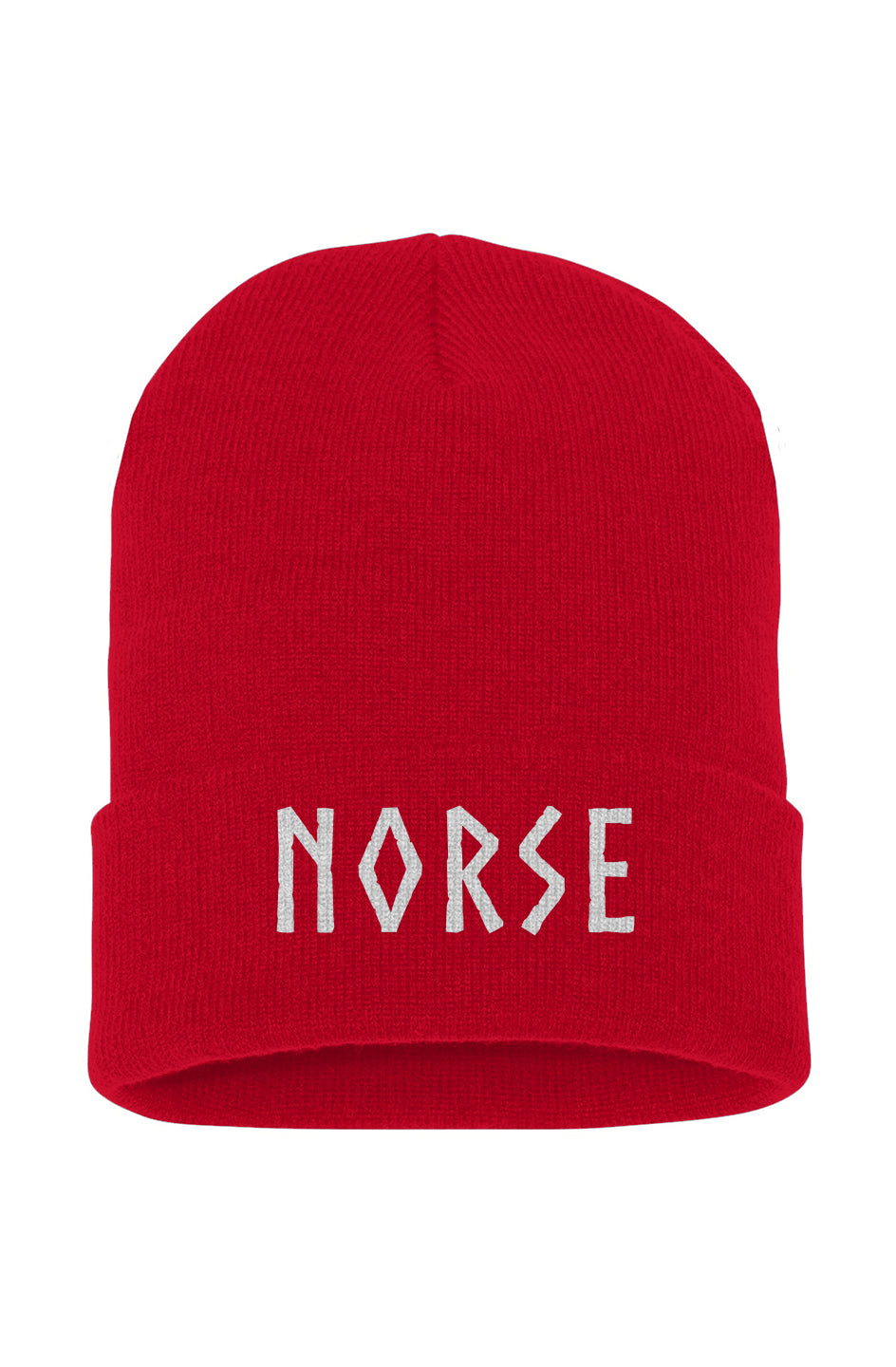 Embroidered Cuffed Beanie Red | Norse Hockey Letters