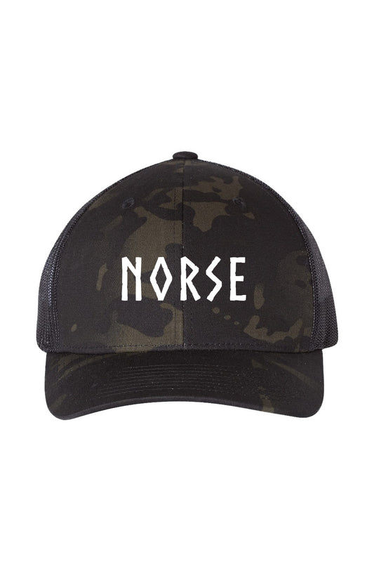 Embroidered Multicam Retro Trucker Cap | Norse Hockey Letters