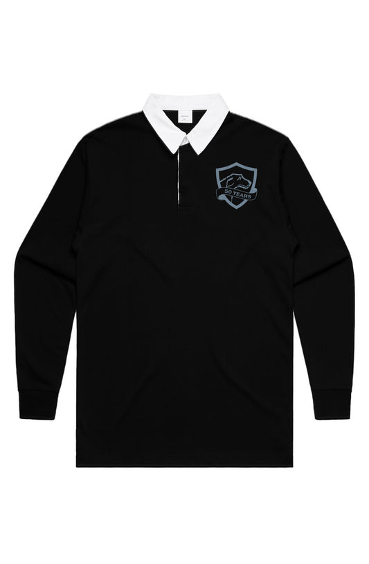 Embroidered Blacked Out Black Rugby Jersey | CRFC Wolfhounds 50th Banner Blue