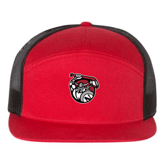 Embroidered Richardson 168 7-Panel Trucker Hat RedBlack | Norse Hockey Logo