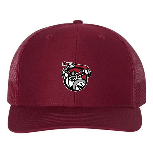 Embroidered Richardson 112 Snapback Trucker Hat Cardinal Red | Norse Hockey Logo